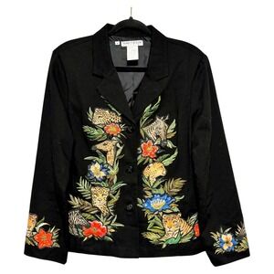 Nancy Bolen Embroidered Statement Blazer Women Size 8 Vintage Maximalist Artwear